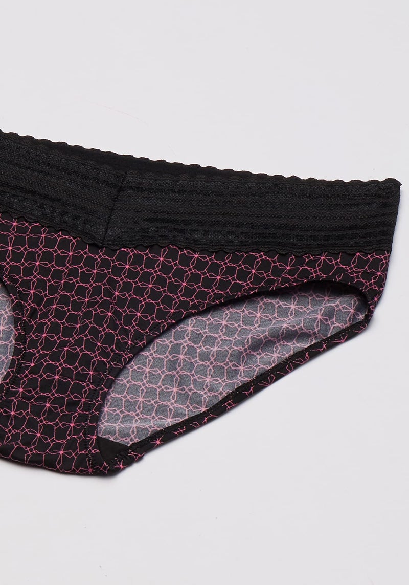 Warner's womens Blissful Benefits No Muffin With Lace 3 Pack Hipster Panties, Black/Flamingo Pink/Miami Pink Octagon, Large US - Image 3